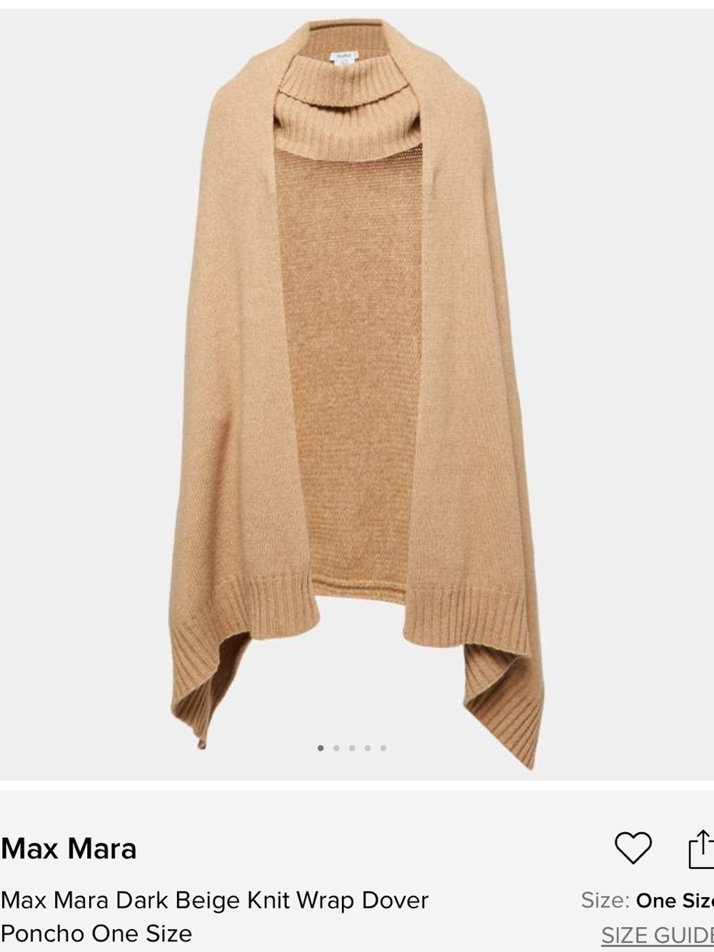 $495 Max Mara Dover Dark Beige Wool Camel Blend Knit Wrap Poncho One Size